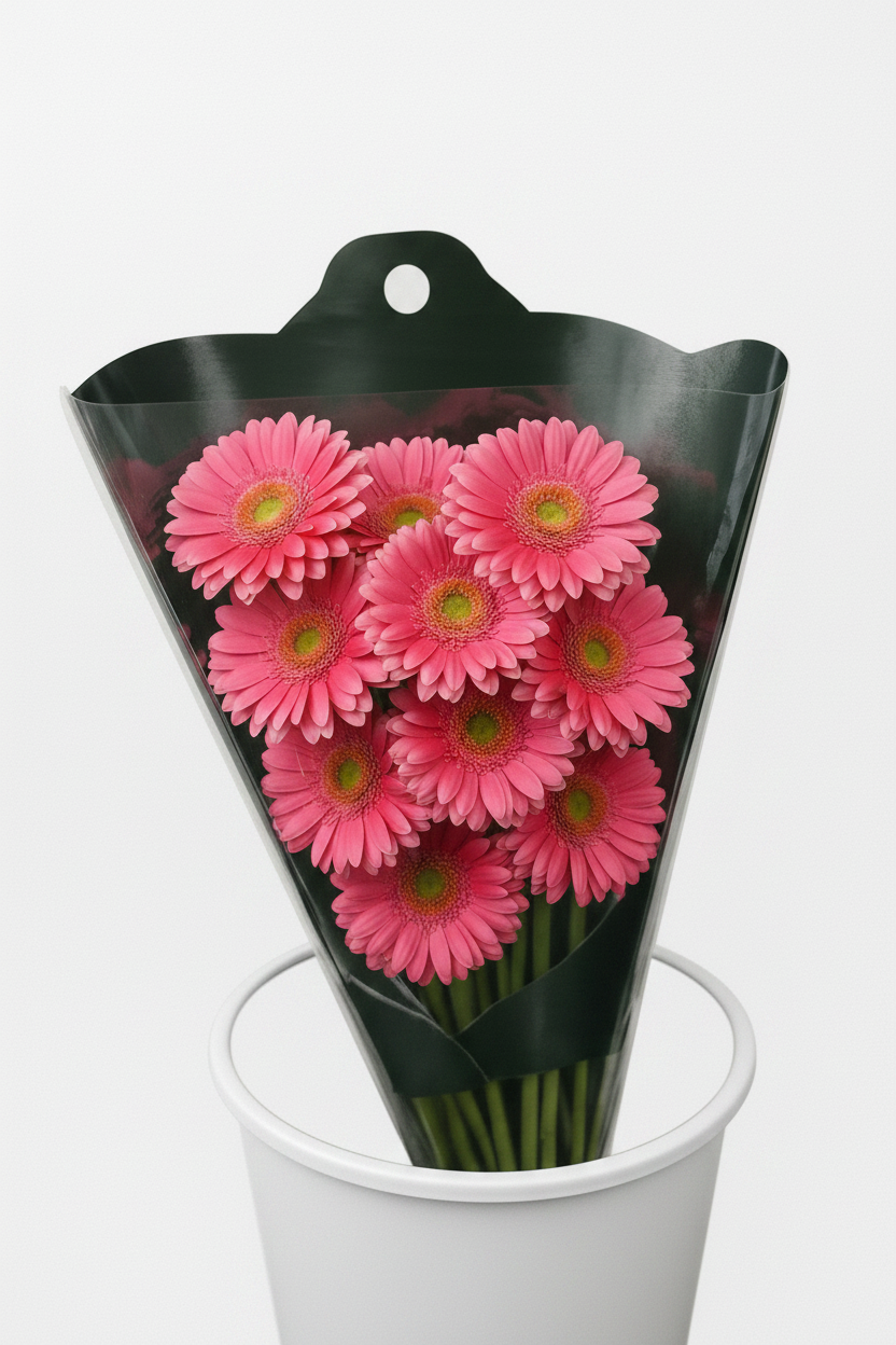 Bouquet de gerberas rosas fondo blanco