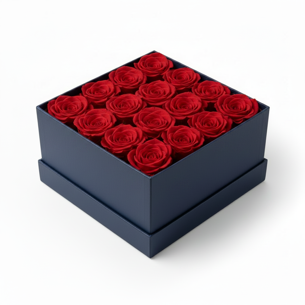 Caja de rosas rojas