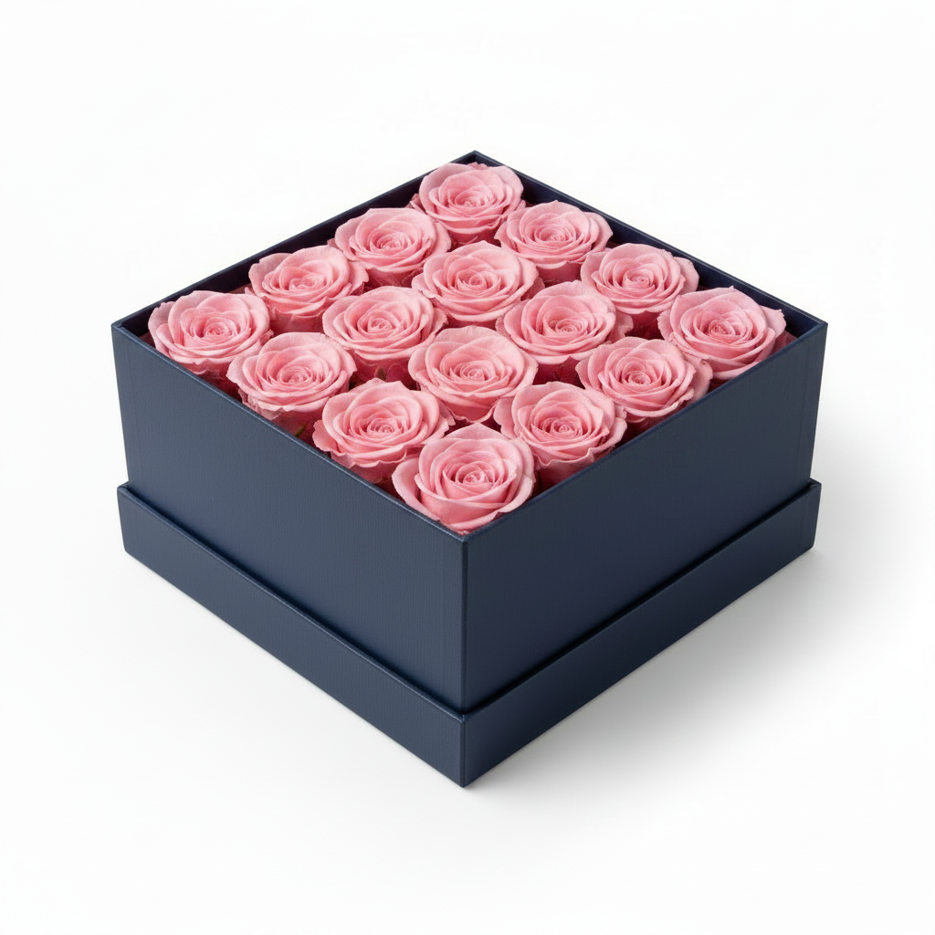 Caja de rosas rosadas
