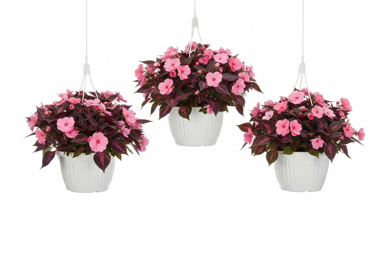 Cestas Colgantes de Impatiens y Coleus