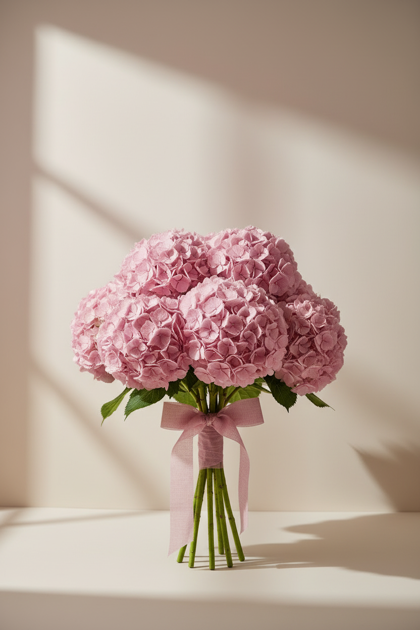 Hortensia rosa fondo blanco