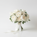 Elegant white wedding bouquet with roses and peonies
