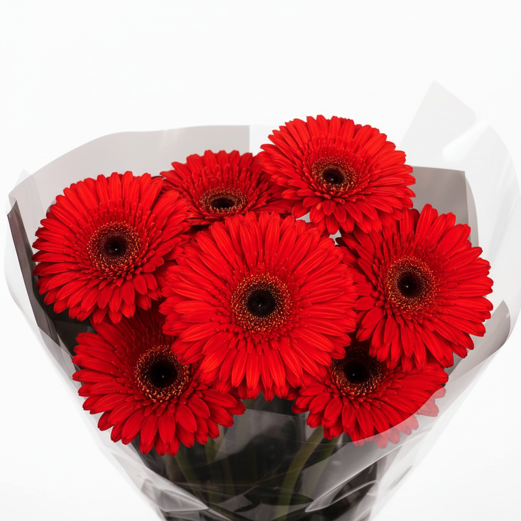 Ramo de gerberas rojas fondo blanco